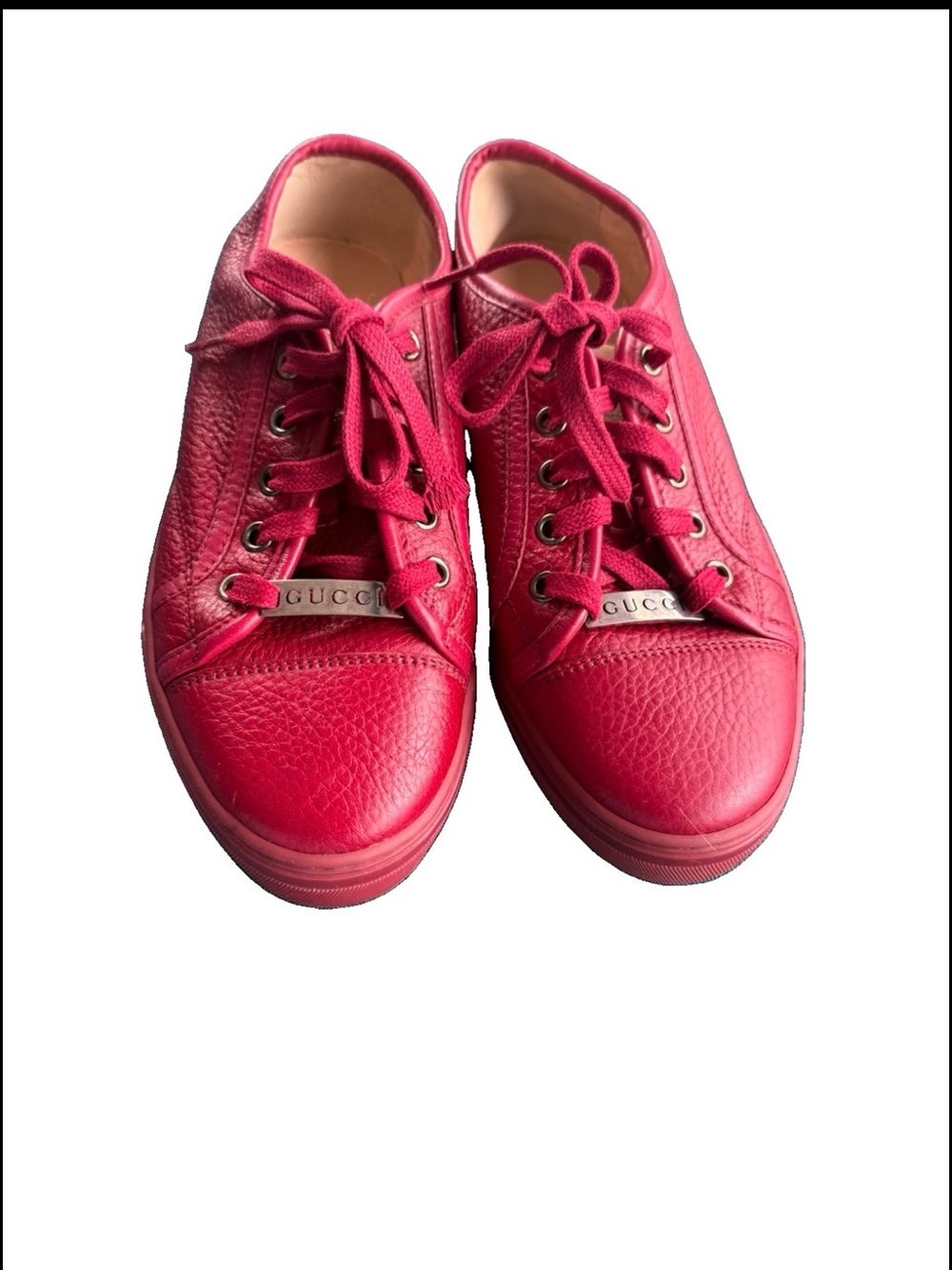GUCCI Red Leather Low Top Lace Up Sneakers Logo Rubber Outsole size 36 women